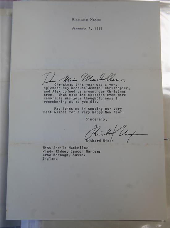 In August 1974. Miss Sheila MacKellow, late of Beacon Gardens, Crowborough, East Sussex, wrote to Richard Nixon, following his resignat
